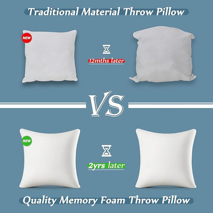 AM AEROMAX 16 16 Throw Pillow Memory Foam Pillow Insert - Square Accent Pillow for Decorative Cushion Bed Couch Sofa - Non-Deforming Over Time