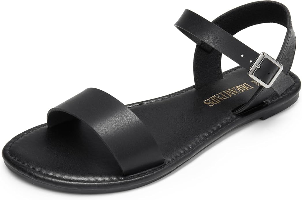 DREAM PAIRS Women's Ankle Strap Flat Sandals Open Toes One Band Buckle Summer Dressy Sandals