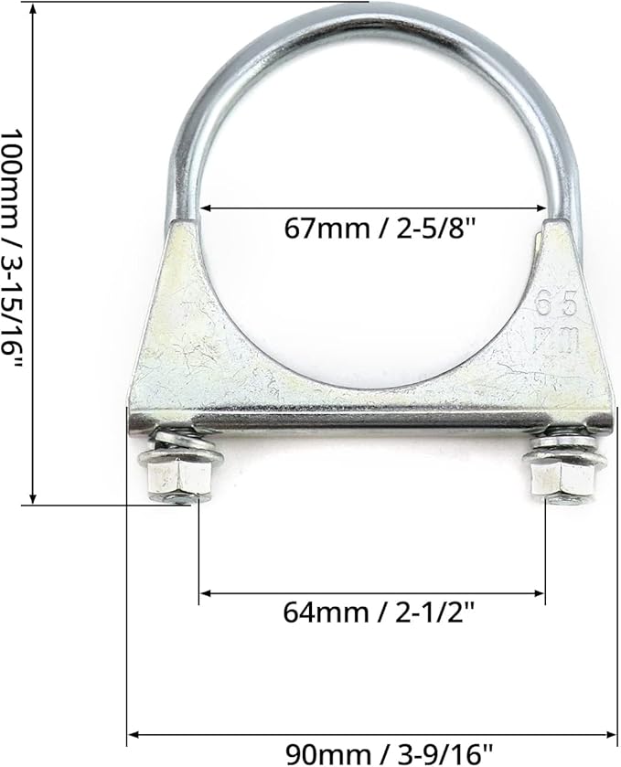 QWORK U-Bolt Muffler Tip Exhaust Hook, 2-12" OD 2Pcs Stainless Steel Universal Silencer Exhaust Clip