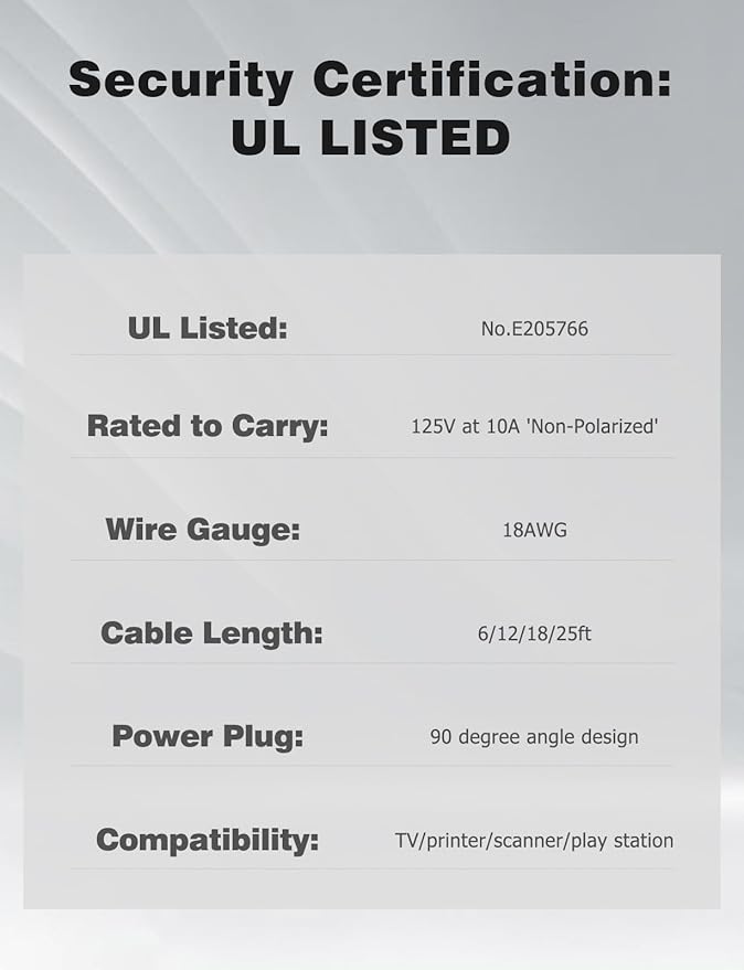 TV power cable compatible with Samsung TV, 6ft 90 degree Ancable at 2-pin angle, C7 TV cable compatible with Samsung LG, TCL, Sony, Appletv, Insignia, Sharp, Toshiba