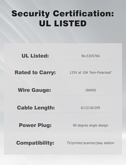 TV power cable compatible with Samsung TV, 6ft 90 degree Ancable at 2-pin angle, C7 TV cable compatible with Samsung LG, TCL, Sony, Appletv, Insignia, Sharp, Toshiba