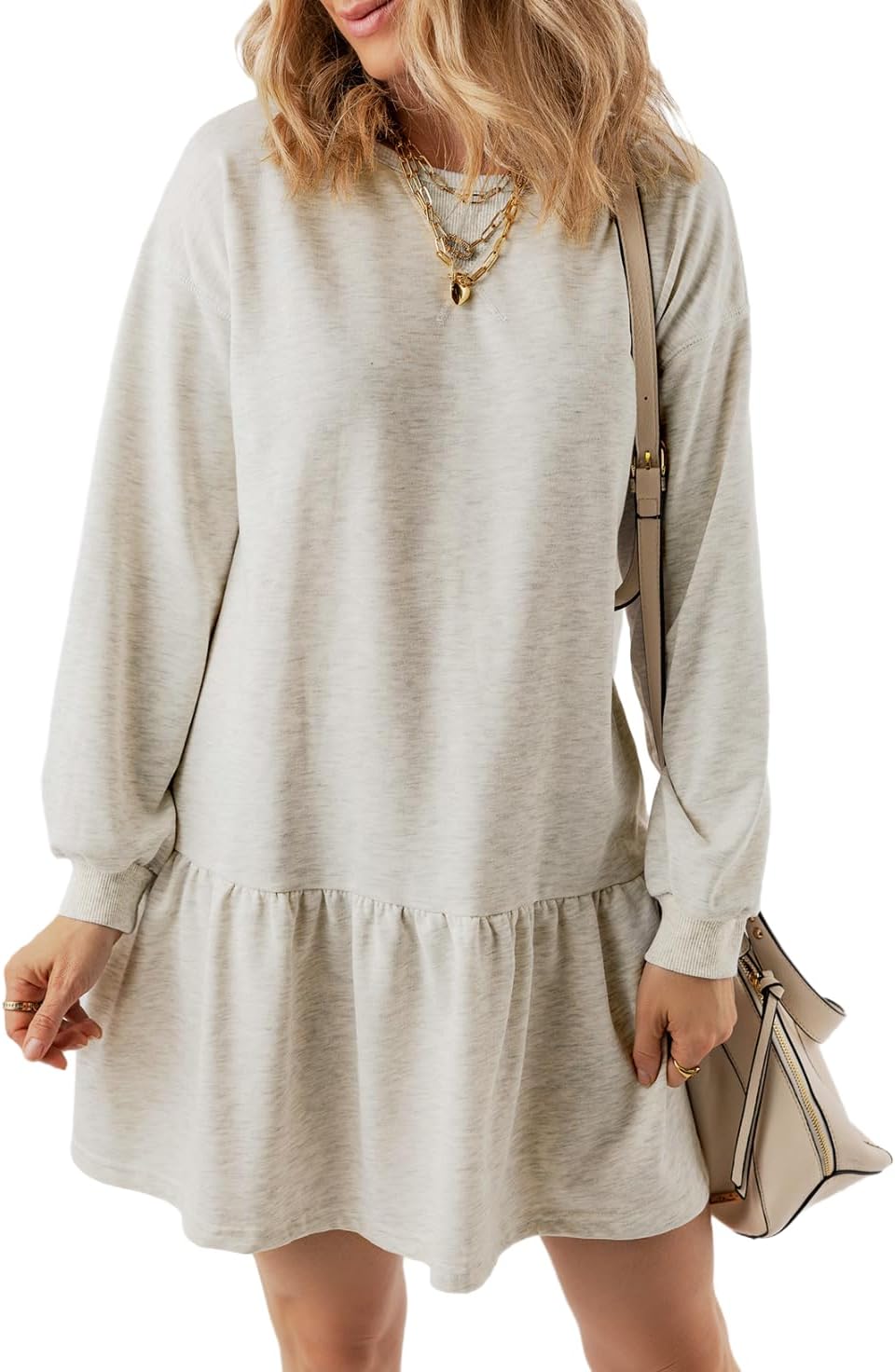 Women's Long Sleeve Rib Knit Patchwork Sweatshirt Mini Dress