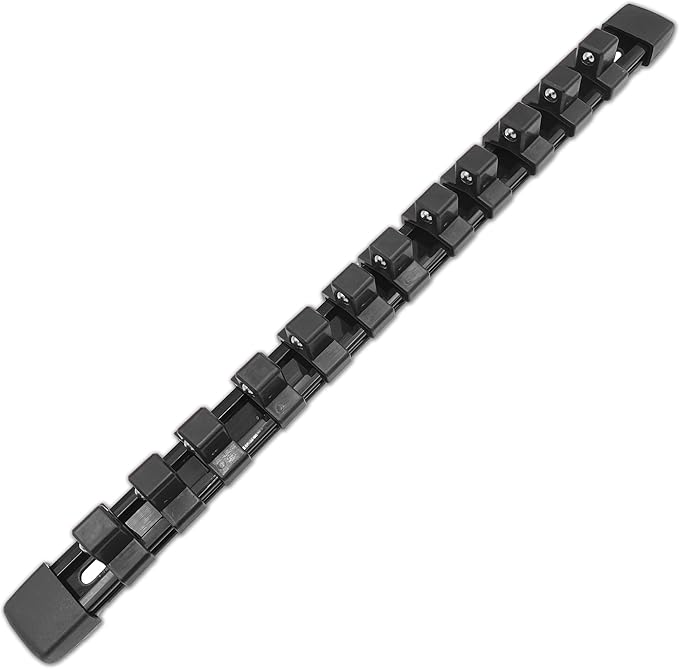 1/2-Inch Drive ABS Socket Organizer, Heavy Duty Socket Racks, Socket Holder Kit 1/2-Inch x 12 Clips Premium Quality Socket Clip Rail Holder(1/2-Black)