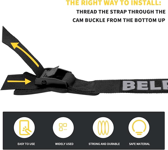 Tie Down Straps with Cam Buckle, Lock Hook Padded Lashing Strap 2765 Lbs Break Strength for Cargo, Motorcycle, Truck, Boat, Dirt Bike, Mattress, Cooler Kit(1" x 12')