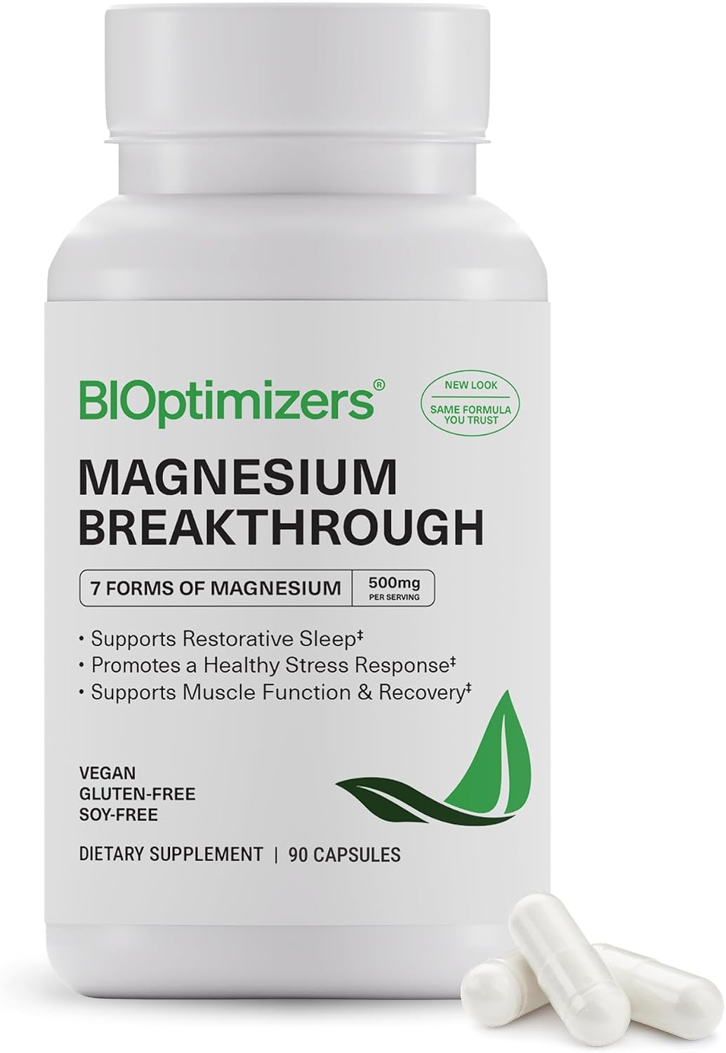 BIOptimizers Magnesium Breakthrough Supplement with 500mg - 7 Forms of Magnesium: Glycinate, Malate, Citrate, and More - Natural Support for Sleep and Cognitive Function -30 Capsules- Calming Vitamins ( No Original Box )