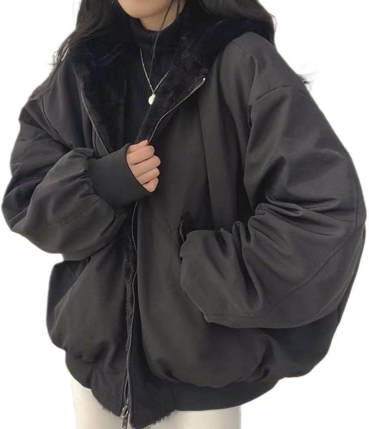 This reversible Sumleno sherpa jacket is a must-have for the chilly season. Soft, fuzzy, and warm, it's perfect for layering over any outfit.