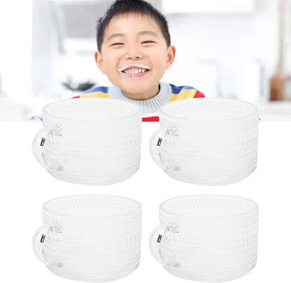 CDQL 4Pcs Relief Glass Cup,Vintage Glass Coffee Mugs,Northern European Style Relief Breakfast Mug, Retro Handle Transparent Water Milk Latte Tea Cup (4Pcs Point Style), CDQLvqdh8o60cs-11
