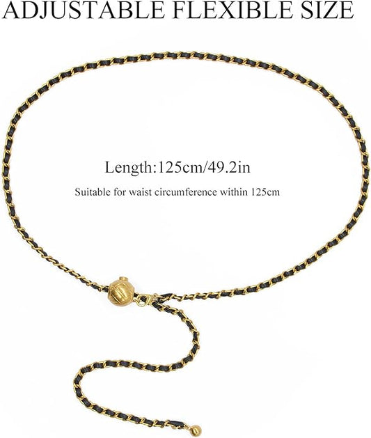 YAMEIZE Women Waist Chain Belt - Adjustable Body Metal Belly Chain for Pants Dresses Trousers