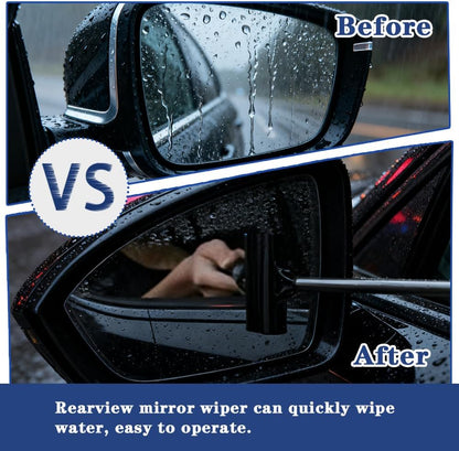 Car Side Mirror Squeegee (Black) Scalable Design, Natural-rubber Edge, Suitable for Most Pickup Trucks, Suvs, And Other Types Of Vehicles