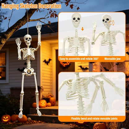 22in/2ft Life Size Posable Skeleton, Plastic Full Body with Movable Joints Skeleton for Halloween Party Prop Graveyard Haunted House Decorations