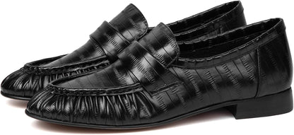 Loafers for Women Flat Shoes Chunky Heel Penny Loafers Round Toe Slip on Comfortable Dressy Shoes Formal Work Flats