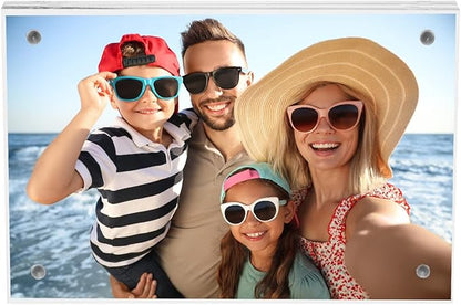 PATIKIL Floating Photo Frame, 4" x 6" Desktop Frameless Picture Frame Double Sided Acrylic Magnetic Display Frame for Family Travel Party Photo Souvenirs Artwork, Clear
