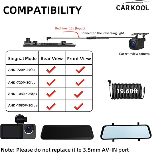 4-pin backup camera for Dash Cam HD 1080P mirror Front and rear view camera Super night vision Waterproof reversing camera 0.098 in Jack one end and 4PIN on the