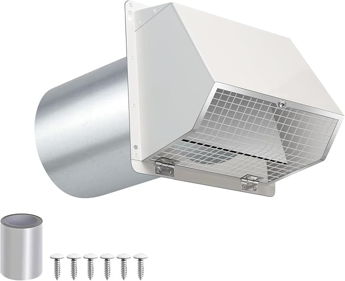 6 Inch Hooded Wall Vent with Screen and Damper,6" Vent Hood Wall Exhaust Vent Cover,Dryer Vent Cover Outside,6"Vent Cover Exterior Wall Vent Cap for Range Hood Kitchen Air Ventilation,Galvanized Steel