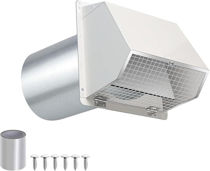 6 Inch Hooded Wall Vent with Screen and Damper,6" Vent Hood Wall Exhaust Vent Cover,Dryer Vent Cover Outside,6"Vent Cover Exterior Wall Vent Cap for Range Hood Kitchen Air Ventilation,Galvanized Steel