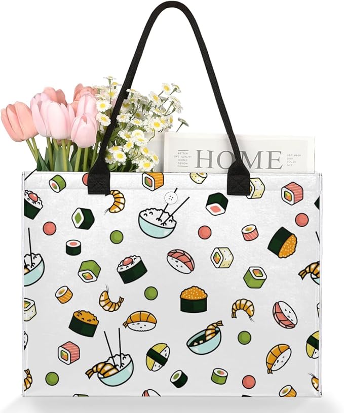 Tote Bag for Women Japanese Food Sushi Large Beach Bag Reusable Grocery Bags Tote Bag for Work Shopping Travel Beach