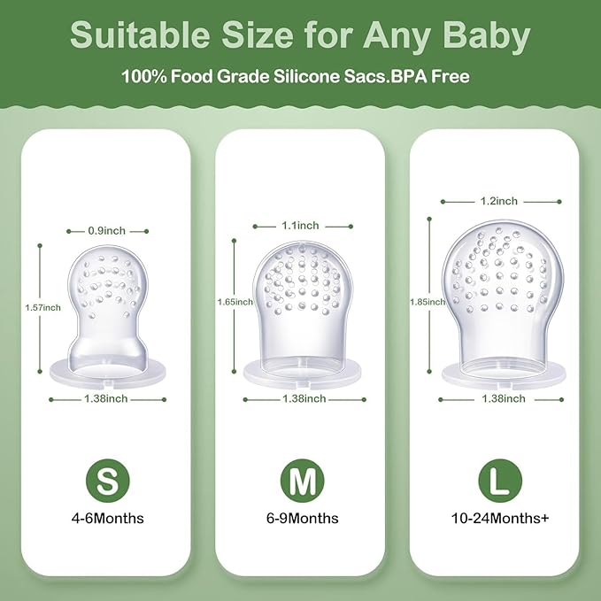 JEXFUN Silicone Replacement Pouch Pacifier for Baby Fruit Food Feeder, Food Grade Silicone Feeder Sacs, Fruit Feeder Replacement Nipples, BPA Free (SmallMediumLarge Size, 3PCS)