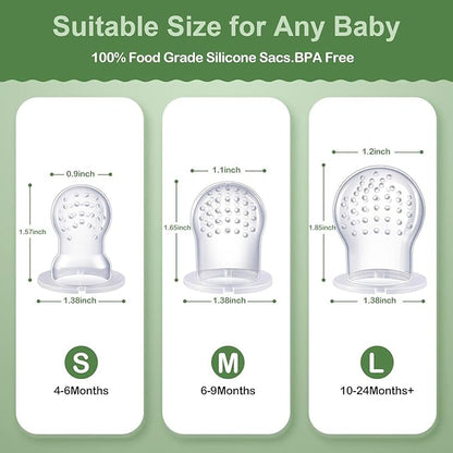 JEXFUN Silicone Replacement Pouch Pacifier for Baby Fruit Food Feeder, Food Grade Silicone Feeder Sacs, Fruit Feeder Replacement Nipples, BPA Free (SmallMediumLarge Size, 3PCS)