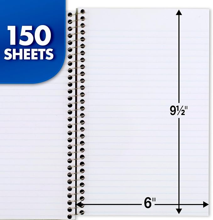 Mead Small Spiral Notebook, 3-Subject, College Ruled Paper, 9-1/2" x 5-1/2", 150 Sheets per Notebook, Color Will Vary, 1 Count (06900)