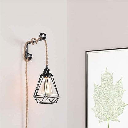 Simple Deluxe 15FT Pendant Light Cord, Suitable E26 Socket with Switch, Twisted Hemp Rope Plug in Hanging Light Kit, for Industrial Retro DIY Decoration