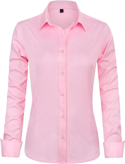 J.VER Womens Dress Shirts Long Sleeve Button Down Shirts Wrinkle-Free Solid Work Blouse 's Choice