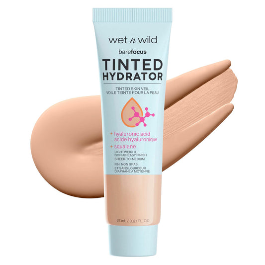 wet n wild Bare Focus Tinted Hydrator Tinted Skin Veil (No Box), Lightweight Buildable Coverage with Hyaluronic Acid & Vegan Squalane, Semi-Matte Finish, Cruelty-Free - Light