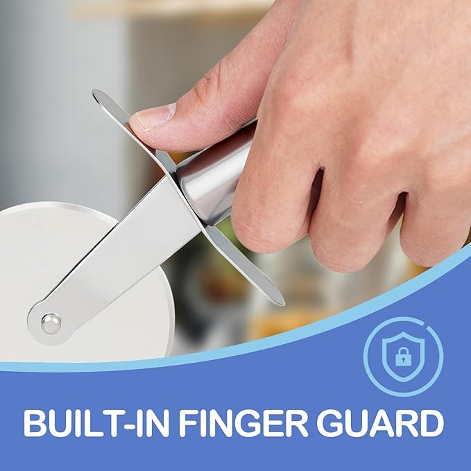 Pizza Cutter, Stainless Steel Pizza Cutter Wheel with Finger Guard Protects, Sharp Smooth Pizza Slicer  Dishwasher Safe - Easy to Clean and Stored