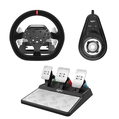 PXN V10 Force Feedback Steering Wheel Detachable Racing Wheel 270900 Degree Race Steering Wheel with 3-Pedals and Shifter Bundle for PC, Xbox One, Xbox Series XS, PS4