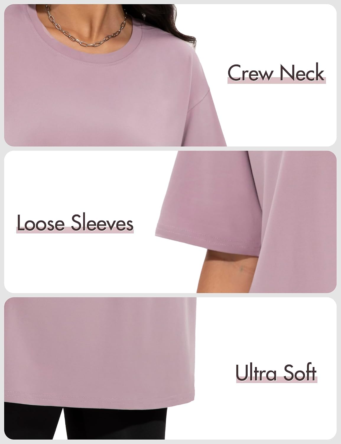 4Pack Oversized Tshirts for Women, Loose Fit Crew Neck Summer Baggy Tops Workout Tees Plus Size T Shirts