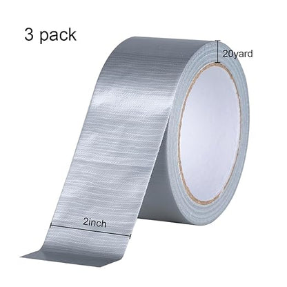 3 Pack Duct Tape Heavy Duty Waterproof, Strong Adhesive Silver Duct Tape Bulk for Indoor Outdoor Repairs Tear by Hand, 60 Yards x 2 Inch Total