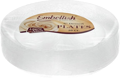 Embellish [20 Count] 6 Inch Dessert Plates Crystal Clear Disposable Heavy Duty Plastic, Ideal For Wedding, Catering, Parties, Buffets, Events, Or Everyday Use, 1 Pack