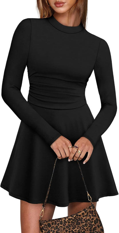 OFEEFAN Long Sleeve Dress Fall Homecoming Formal Party Club Mini Dresses Date Outfits.