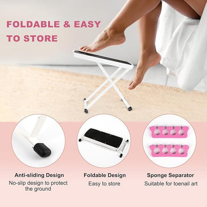 Pedicure Foot Rest, Adjustable Foot Stand with Non-Slip, Toe Separator - Easy at Home, No More Bending or Stretching, Beauty Pedicure Kit (White)