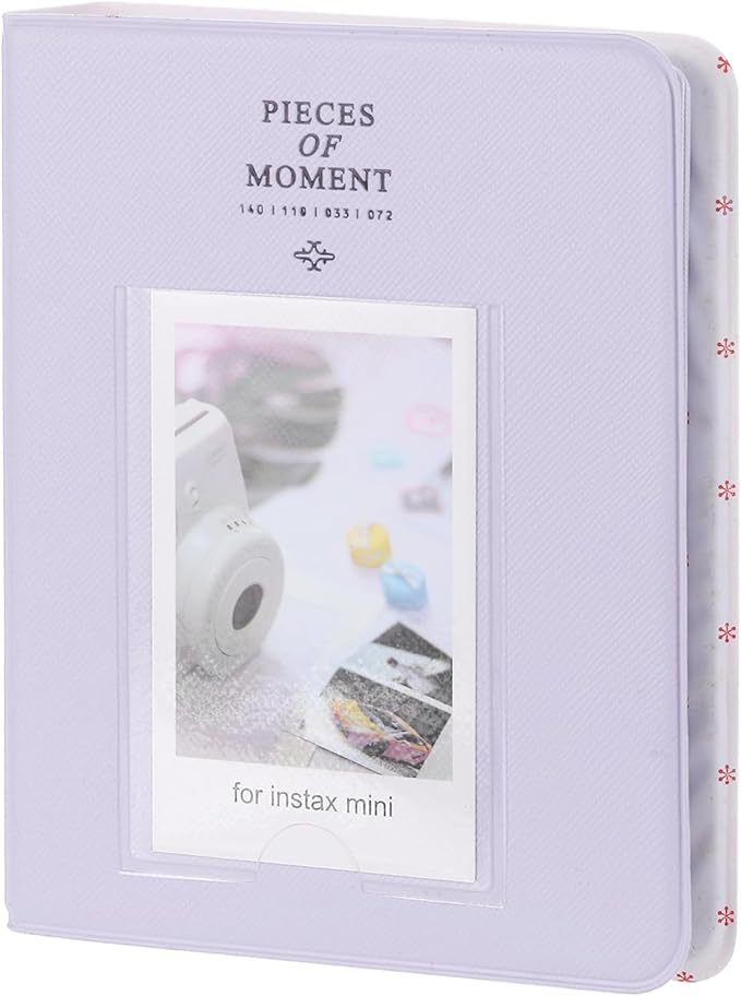 uxcell 64 Pockets Photos Album, Leather Cover 2 x 3 Small Photo Album with Front Window Instant Film Photo Album Book for Instant Camera Film, (Light Purple)
