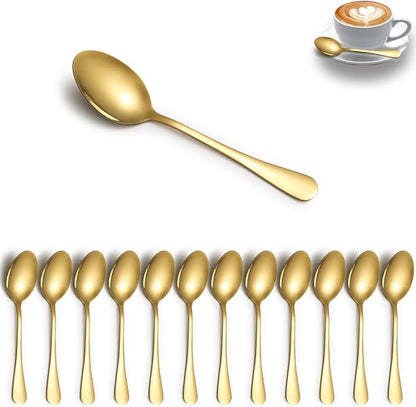 Gold Teaspoons Set of 12, Stainless Steel Dessert Spoons, Coffee Spoon, Stirring Spoon, Latte Spoon for Home, Restaurant, Hotel, Wedding, Event, Parties