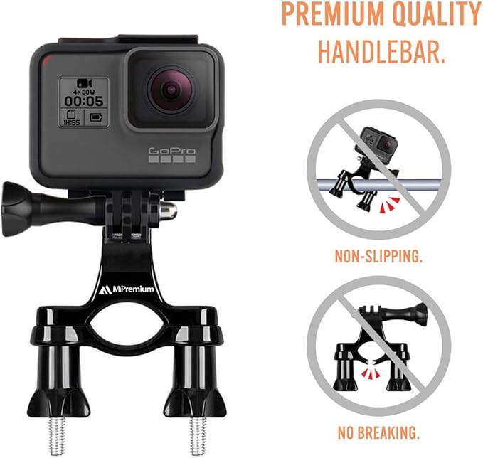 Bicycle Bike Handlebar Mount Adapter for GoPro Hero 13 12 11 10 9 8 7 6 5 4 3 2 1  Fusion Session Black Silver EK7000 Sjcam Seatpost Pole Clamp  3 Way Adjustable Pivot Arm for Action Cameras