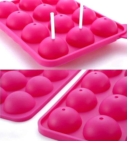 Silicone Bake Molds 12 Hole Silicone Cake Pop Mold Ball Shaped Die Mold Silicone Lollipop Chocolate Cake Ice Tray Stick Tool 1Set