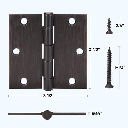 TICONN 6-Pack 3.5 Inch Door Hinges with Square Corner, 3-12 x 3-12 Inch Iron Bifold Residential Doors Hardware (Square Corner, Oil Rubbed Bronze, 6 Pack)