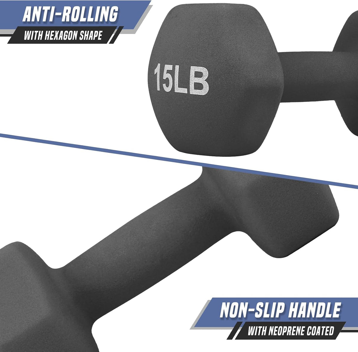 Neoprene Coated Hexagon Dumbbells, Set of 2