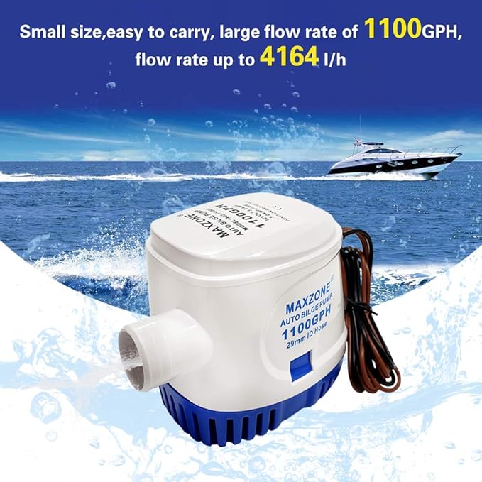 Automatic Submersible Boat Bilge Water Pump 12v 1100gph Auto with Float Switch (Blue - Automatic)