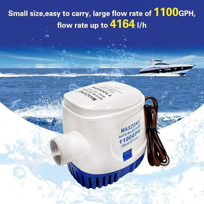 Automatic Submersible Boat Bilge Water Pump 12v 1100gph Auto with Float Switch (Blue - Automatic)