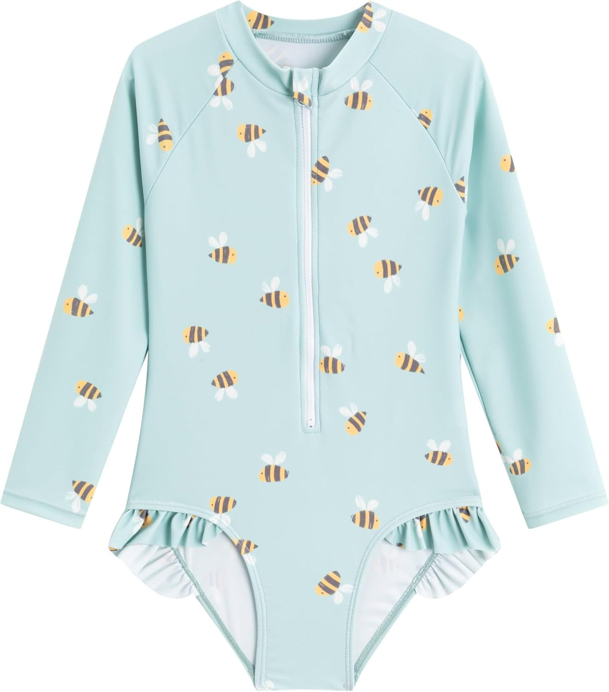 Girls' One-Piece Swimwear Rash Guard Swimsuit Zipper Bathing Suits Long Sleeve Ruffle Girl Full Cover Flower Print