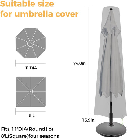 Patio Umbrella Cover - Waterproof Patio Parasol Covers with Zipper for 7ft to 11ft Outdoor Umbrellas Black