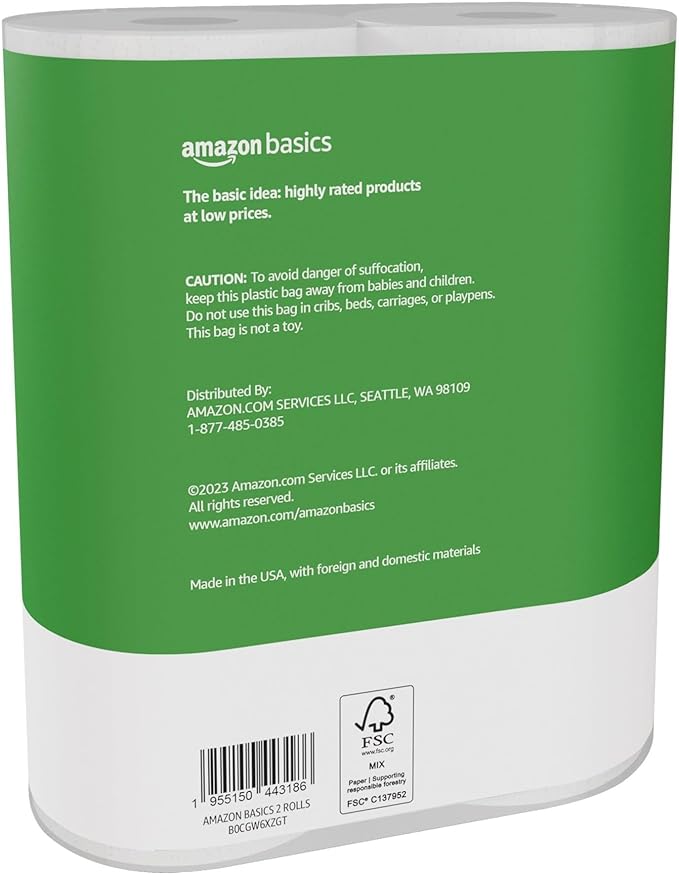 Basics 2-Ply Flex-Sheets Paper Towels, 2 Basics Rolls  5 Regular Rolls, Everyday Value with 150 Sheets per Roll