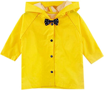 Age 2-10 Years Kids Hooded Button Down Long Jacket Bow Lightweight Raincoat