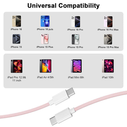 [Apple MFi Certified] iPhone 17 16 15 Charger Cord 10 FT, 2 Pack 60W USB C to USB C Charging Cable Cord Long for iPhone 17/17 Pro/17 Pro Max/Air/16/16 Pro/16 Pro Max/15/15 Pro Max, iPad Pro, Pink