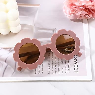 Round flower Sunglasses for Kids Girl Boys Matte Coloful Sunflower Shades Outdoors UV400 Protection Eyewear