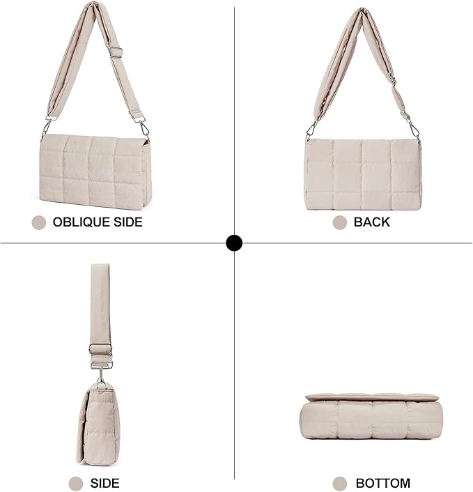 CLUCI Puffer Shoulder Bag Puffy Crossbody Purse for Women Middle Tote Bag Lightweight Cotton Padded Hobo Handbag
