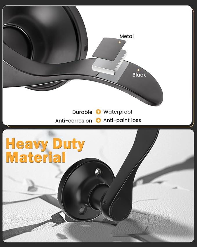 Gobrico 1 Pack Matte Black Passage Interior Door Lever Handles, WaveDrop Style No Locking Reversible Door Knobs for Hallway Closet