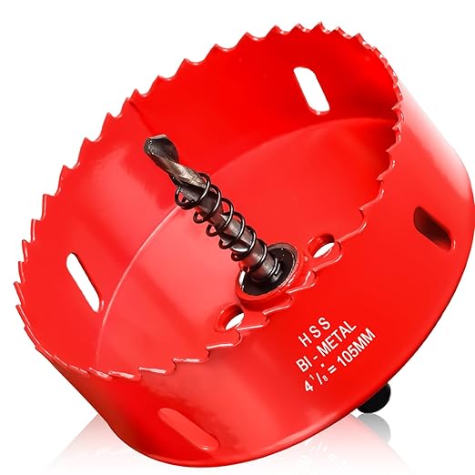 Hole Saw 4 18 (105mm) for Wood and Plastic, HSS Bi-Metal Hole Cutter Core Drill Bit for Drywall, PVC Boards, Fiberglass and Vent Pipes